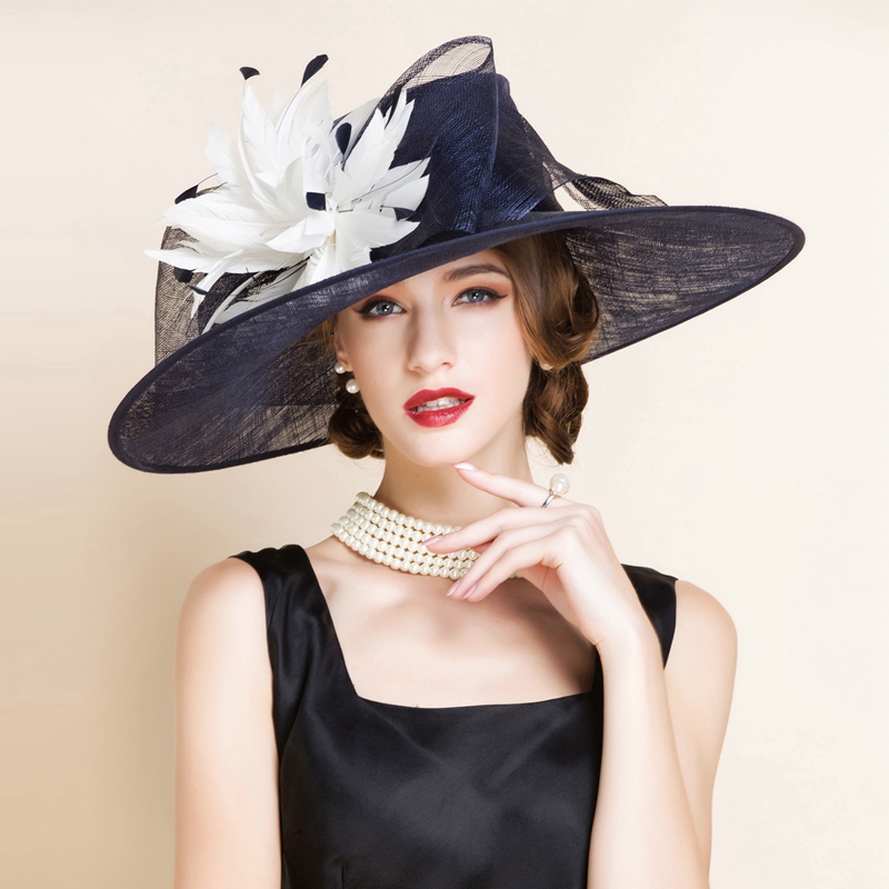 ee英式时尚大檐麻纱帽子女欧美复古大檐赛马会亚麻帽英伦礼帽女士