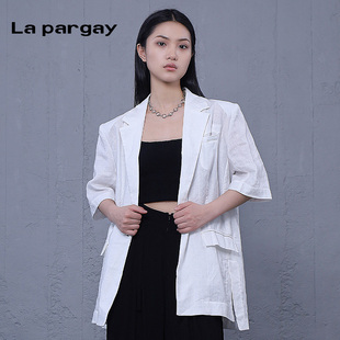 纳帕佳宽松短袖西装外套2024夏季新款女式黑白色个性时尚休闲上衣