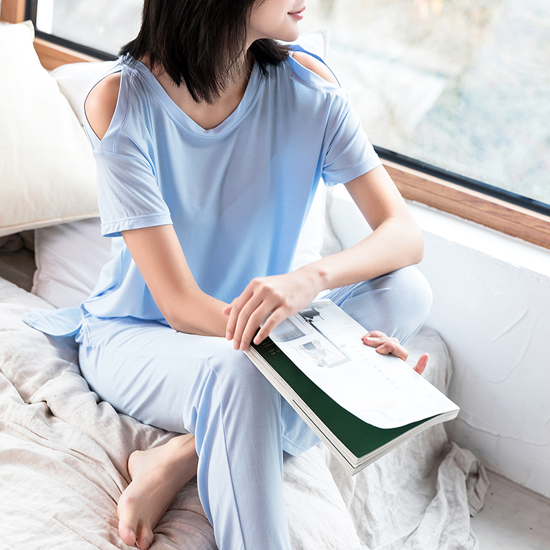 fimage有致600020莫代爾圓領露肩家居套裝夏季性感落肩袖女士睡衣在類目 女士內衣/男士內衣/家居服, 睡衣/家居服套裝中 - 來自Buy2taobao.com提供專業的淘寶代購服務