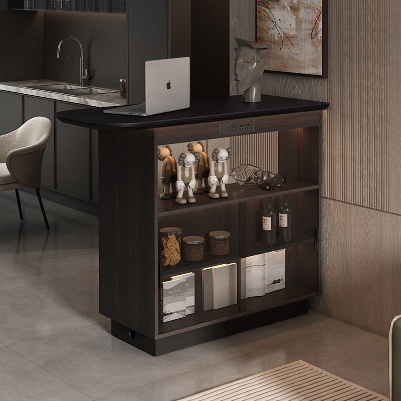岩板吧台式隔断柜客厅岛台酒柜餐边柜一体吧台靠墙餐桌收纳展示柜