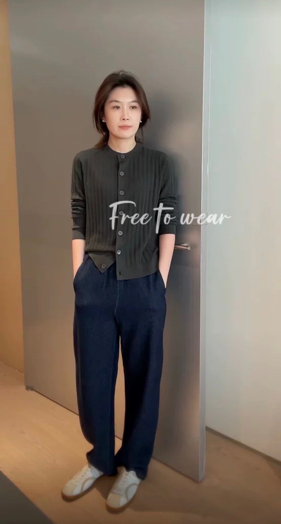 Freetowear2024打底百搭优质短袖精品秋冬新款美丽诺羊毛圆领开衫