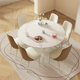 岩板餐桌现代简约轻奢可伸缩圆桌小户型家用奶油风实木餐桌椅组合