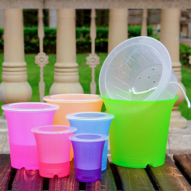 懒人自动吸水创意大小彩色透明圆形绿萝吊兰桌面盆栽加厚塑料花盆