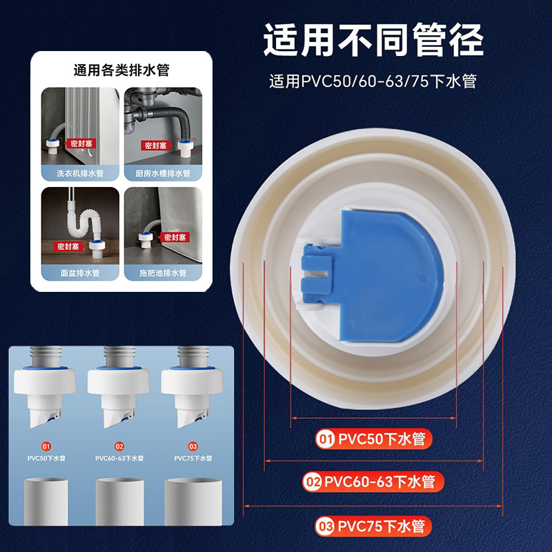 溢道厨房器洗衣机排水管堵封口防臭密封圈防菜盆口塞洗手盆下水管