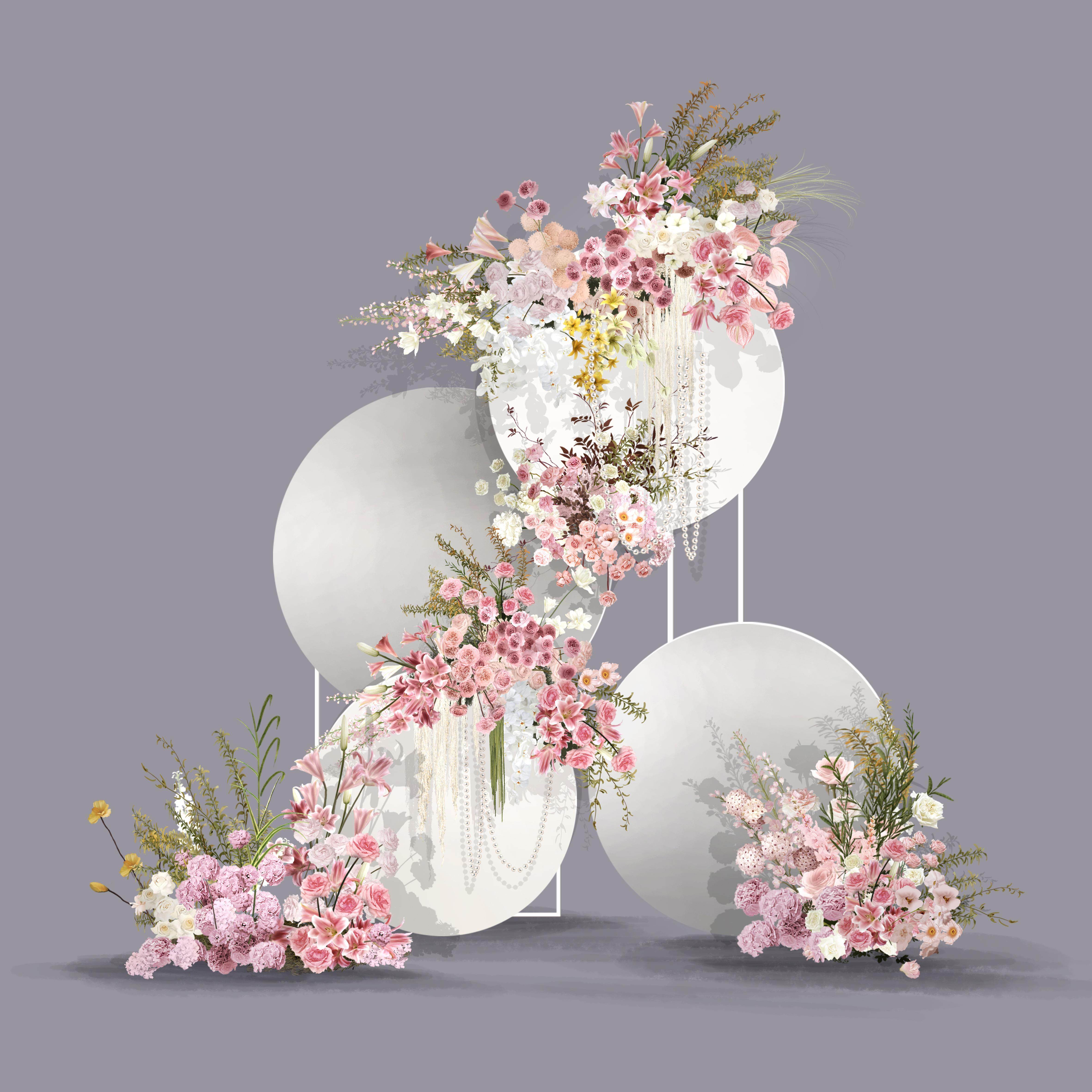 子曰素材粉色绿色黄色温柔珍珠几何道具婚礼花艺道具自动发货