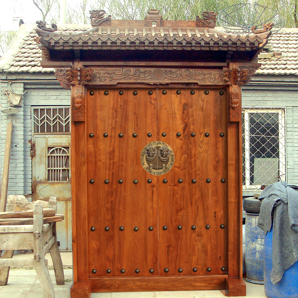 实木仿古中式大门四合院门楼老榆木庭院进户门餐饮门头复古老式门已售