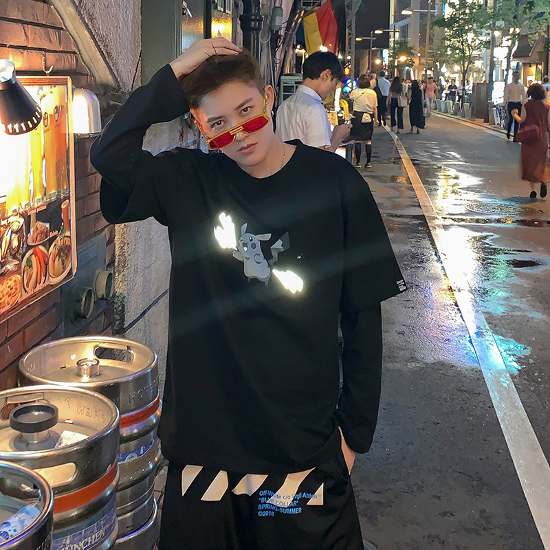 林弯弯卫衣男潮韩版_秋季les帅t林弯弯韩版假两件卫衣套头帅气潮流