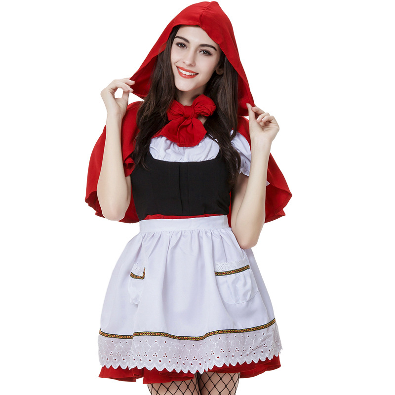 圣诞节派对女装成人小红帽cos套装红色披风斗篷女仆裙披肩演出服