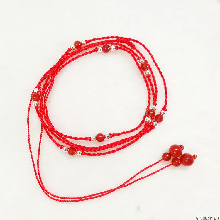 本命年红绳腰链猪年纯银珠子红玛瑙辟邪开运红腰带女细款性感光身