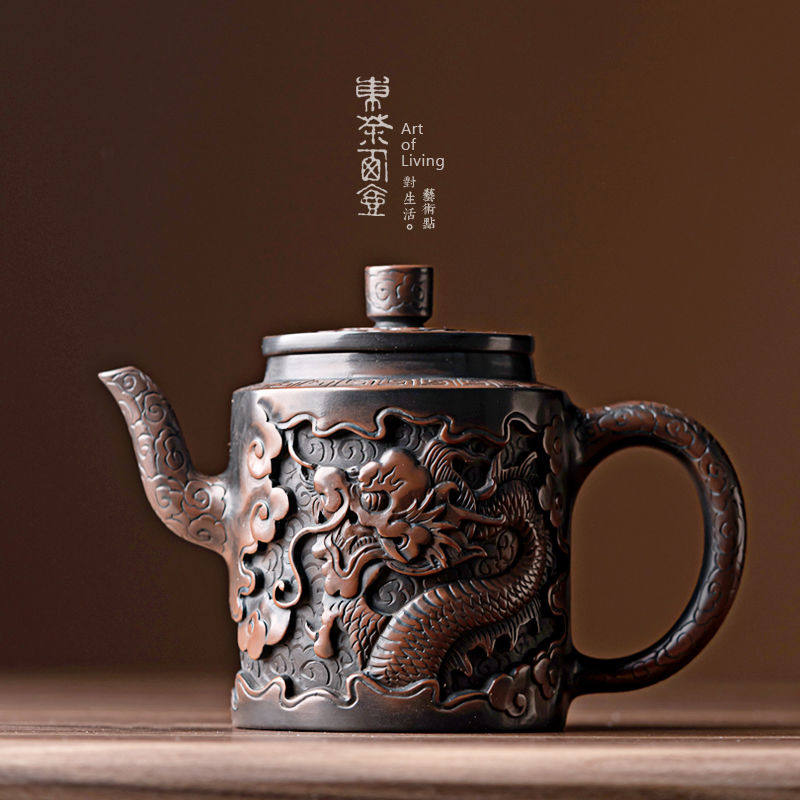 紫陶壶云南建水茶壶全手工深雕祥龙壶堆雕泡茶器家用功夫茶具单壶