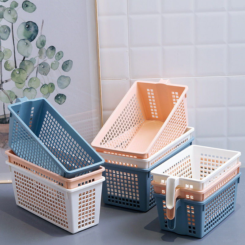 居家家北欧带手柄收纳筐长方形桌面零食杂物收纳篮塑料玩具置物篮