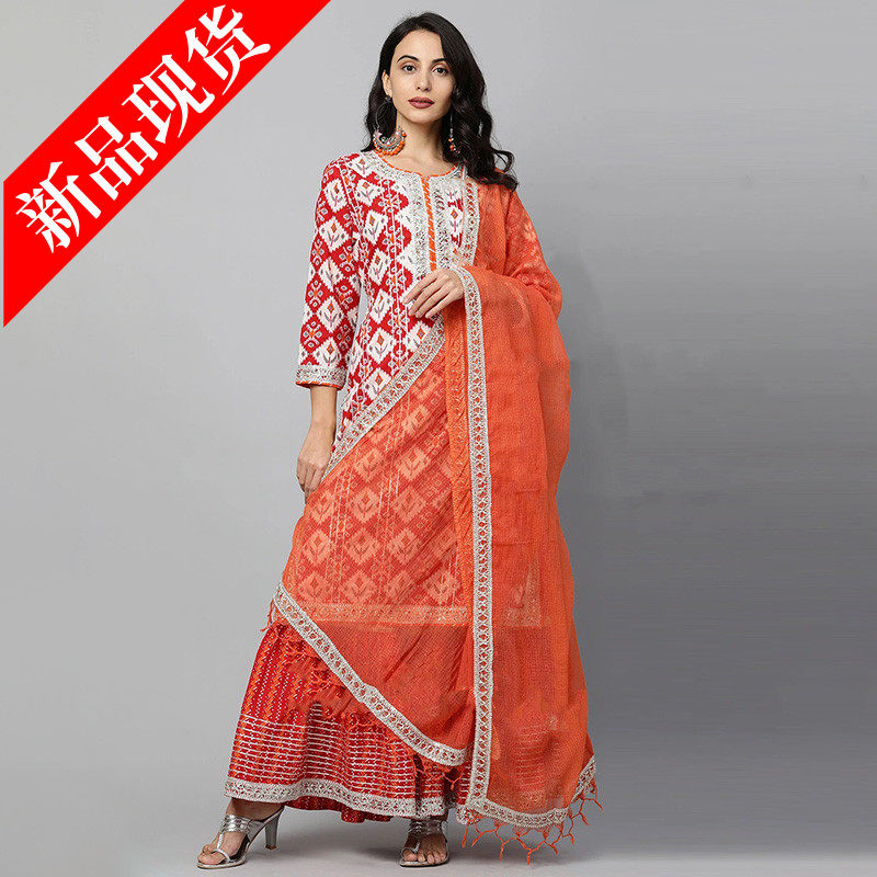 印度服装女旁遮比演出服异域风情日常民族风服饰纯棉印花3件套