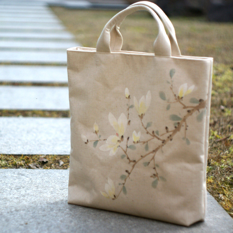 无香原创 往事 古风手绘包中国风手工棉麻手提包女士方形手拎布包