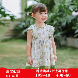 专柜同款拉比女童连衣裙2024新款小女孩法式碎花裙子宝宝洋气夏装