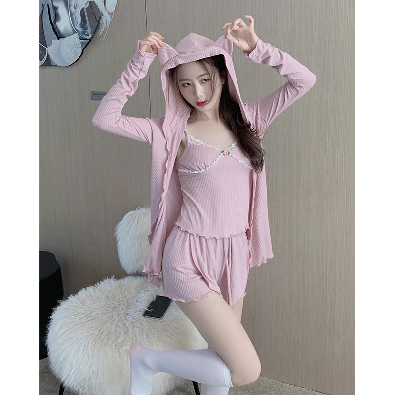 实拍实价 2021新款性感三件套天丝蕾丝吊带睡衣女夏季