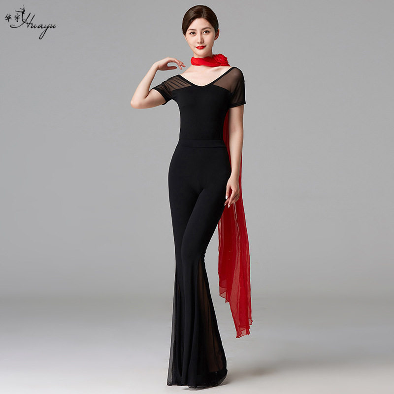 华宇舞蹈夏季短袖网纱礼仪形体训练模特走秀现代服优雅仪态练习服