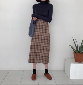 文艺格子半身裙图片