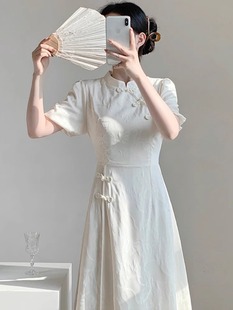 高端  新中式国风改良旗袍女夏季新款高端气质盘扣连衣裙小个子
