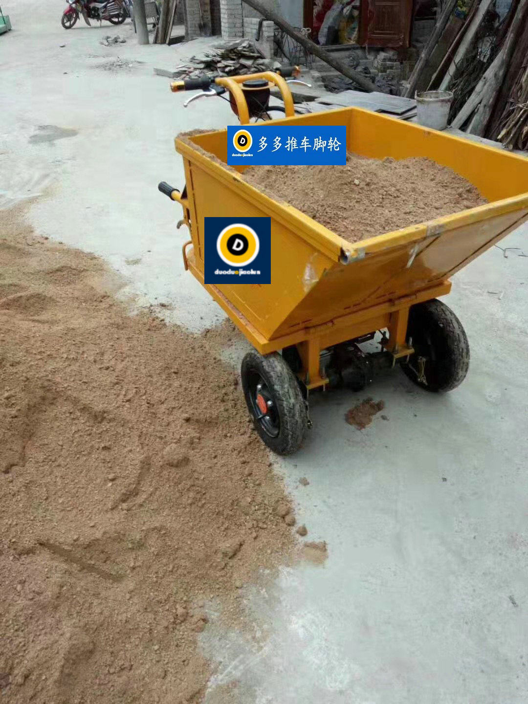 工地电动拉砖车手推车电瓶平板车搬砖手拉车翻斗三轮车自卸灰斗