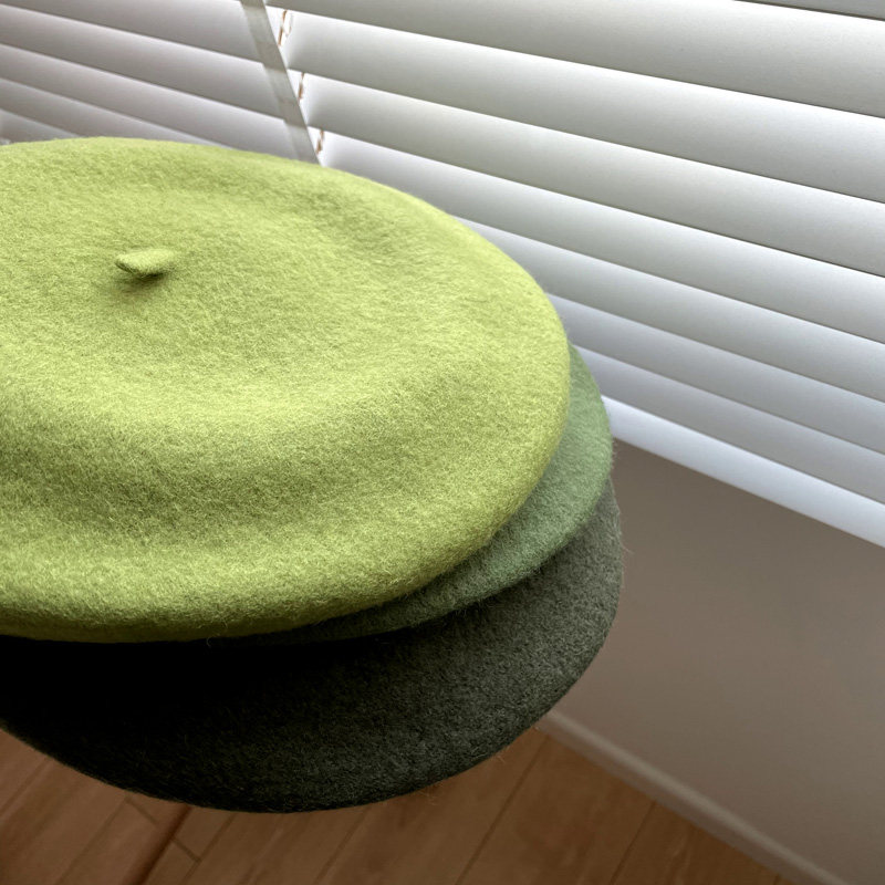 inzina抹茶绿色贝雷帽女日系秋冬时尚百搭复古韩版画家帽羊毛帽子