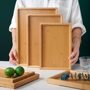 竹木制托盘餐饮垫纸商用日式长方形烧烤烘焙水杯茶具上菜实木盘子