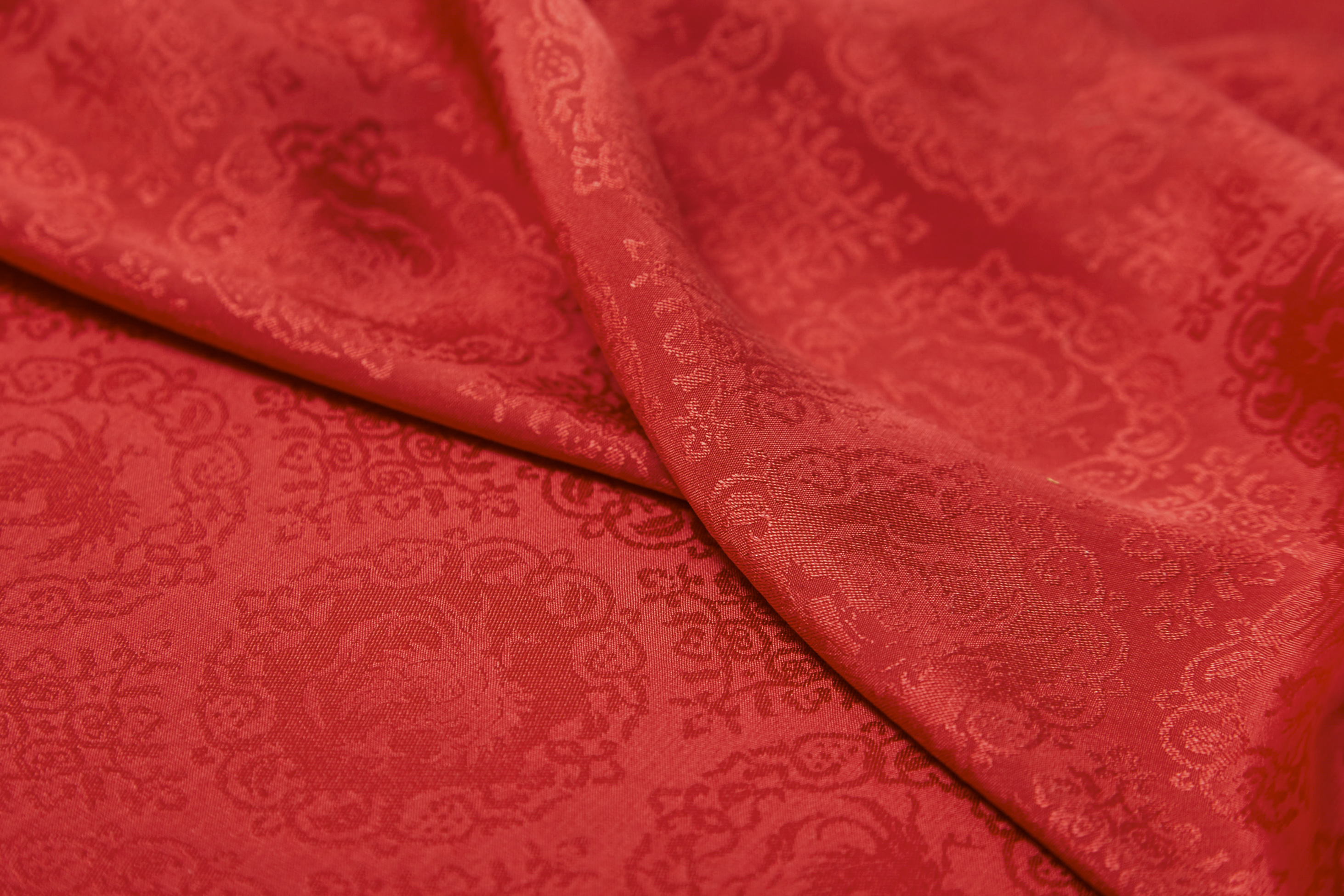 锦罗坊大红色朱雀纹绮真丝提花汉服布料复原纹样传统服饰