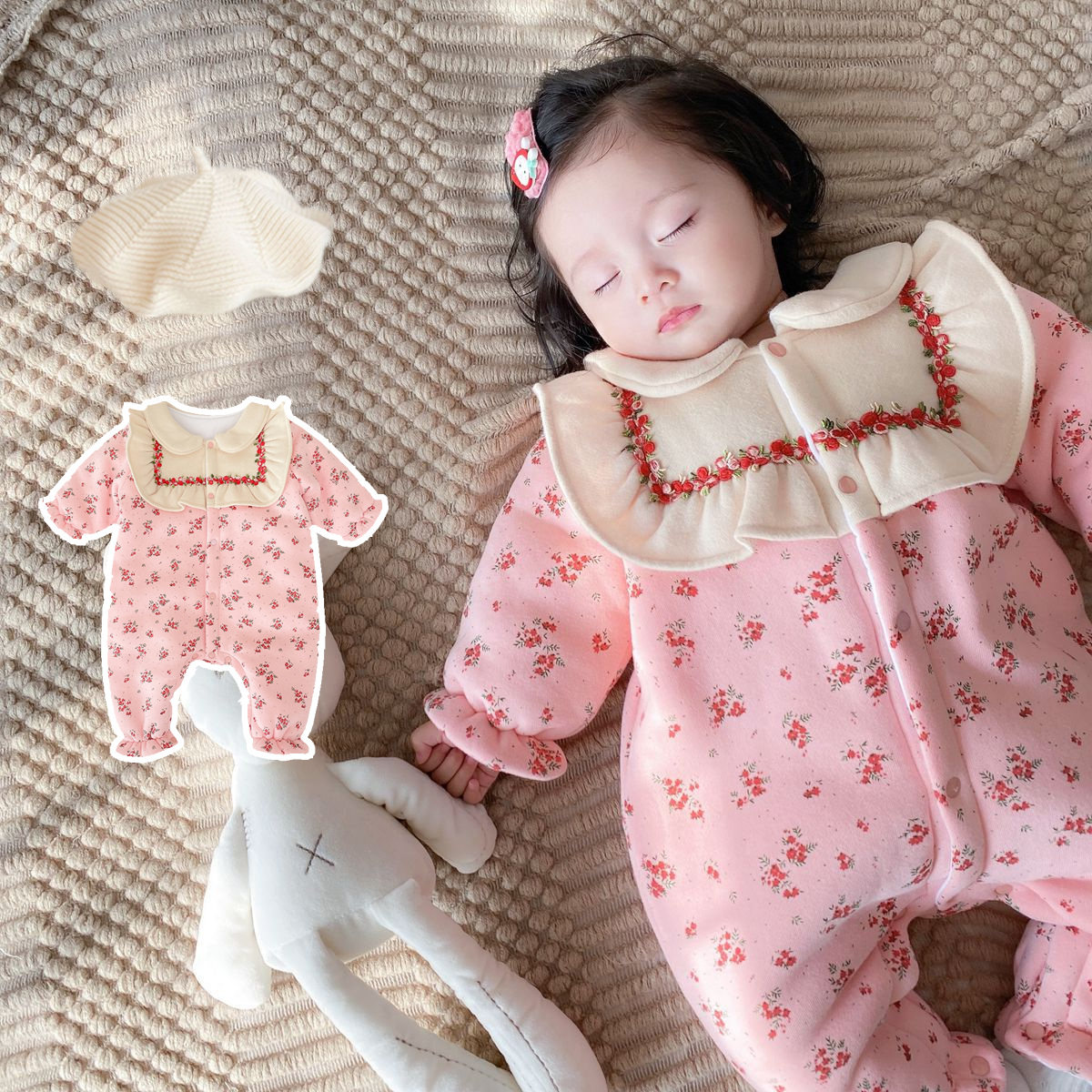 女婴儿衣服冬装满月百天礼服冬季公主连体衣百日宴宝宝装加厚爬服