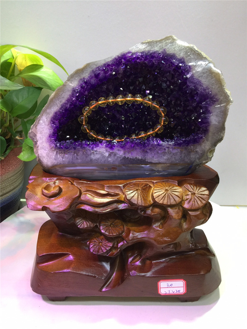 热销水晶洞原石 天然_乌拉圭天然紫晶洞簇块招聚财 原矿石紫水晶摆件