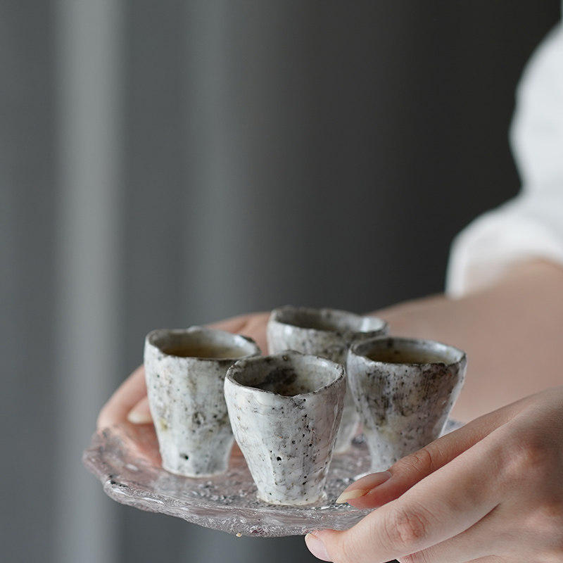 国风 粉引手捏主人杯 品茗杯 单杯 粗陶 开片功夫茶杯茶具——钟声