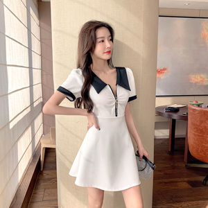 A-line skirt zipper decoration low cut hem dress