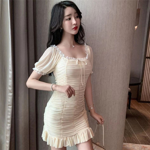 Gauze sexy big U-neck dress