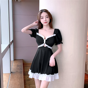 Little black skirt women's new waist closing short sleeve Lolita skirt