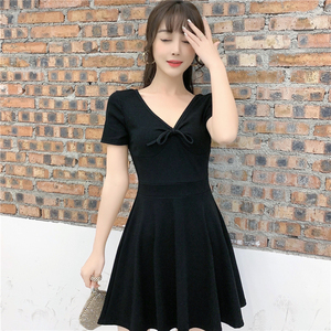 Bandage slim versatile fashion V-neck waist slim A-line dress