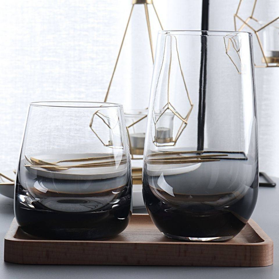 (今日10折)欧式无铅水晶玻璃烟灰电镀高脚斜口红酒杯香槟杯西餐宴会高