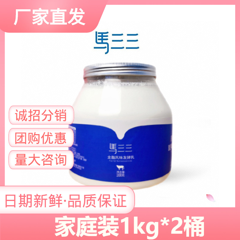 新疆马三三易拉桶装酸奶1kg/桶家庭装原味酸奶益生菌发酵产地直发