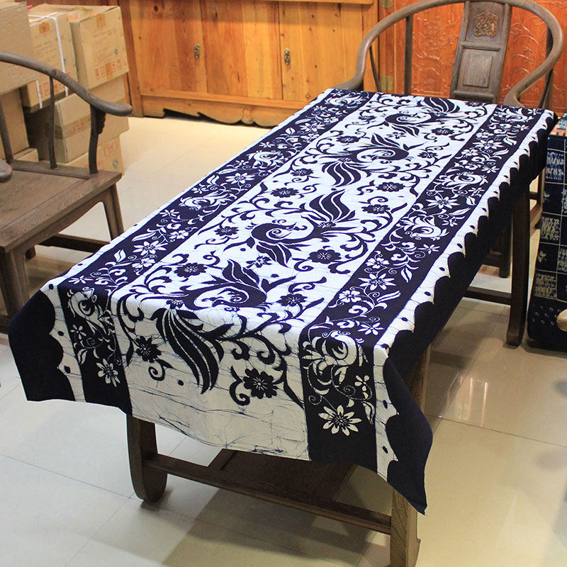 蜡染画长桌布纯棉手工布艺茶几布云南