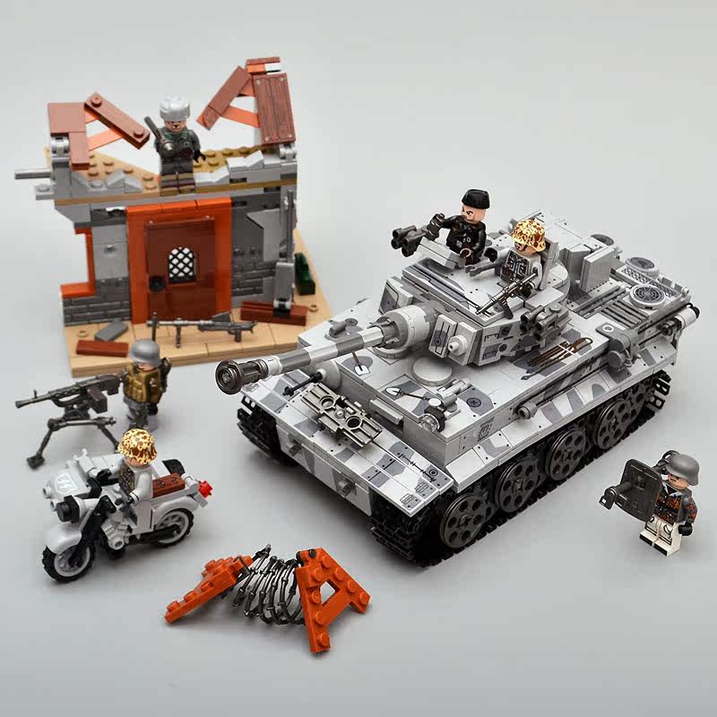 兼容乐高森宝积木t34虎式主战坦克军事陆战拼装模型场景玩具