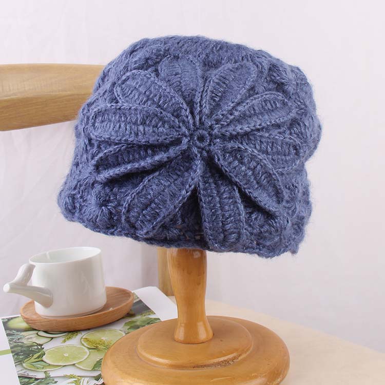 帽子女时尚百搭春秋头巾包头帽手工编织钩针蓓蕾帽镂空花朵毛线帽