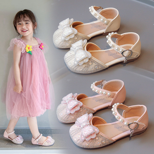 女童凉鞋夏款2023年新款女宝宝凉鞋包头软底洋气水晶公主鞋小女孩