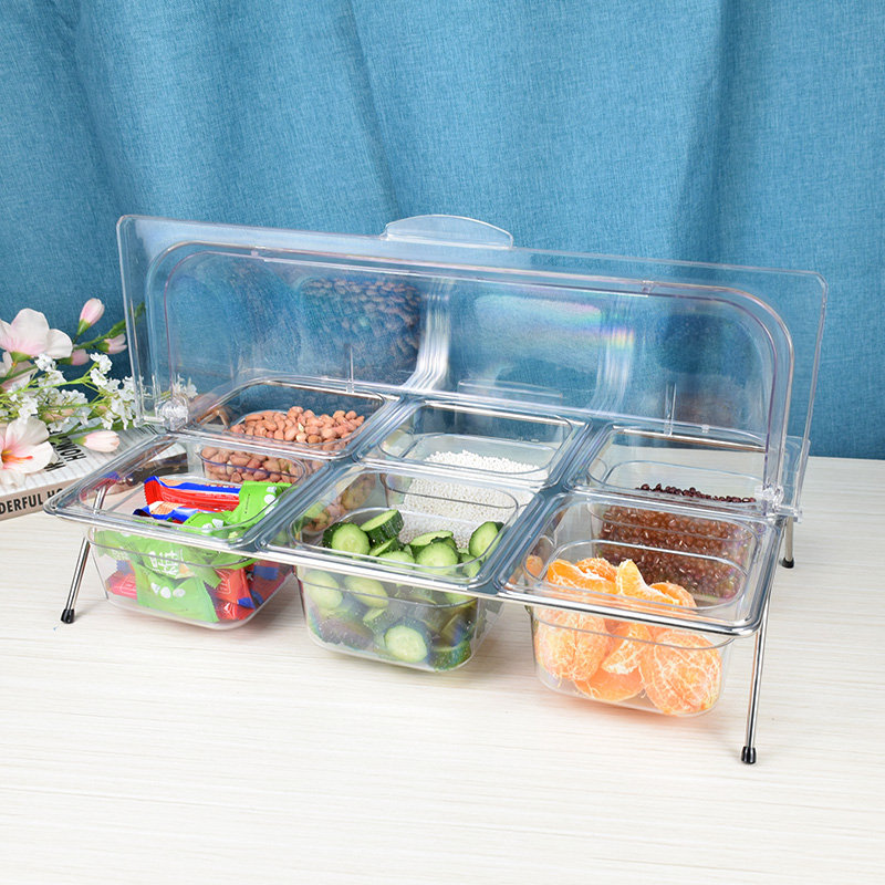 透明咸菜配菜调料台多格小菜凉菜六分格展示盒塑料翻盖保鲜盒商用