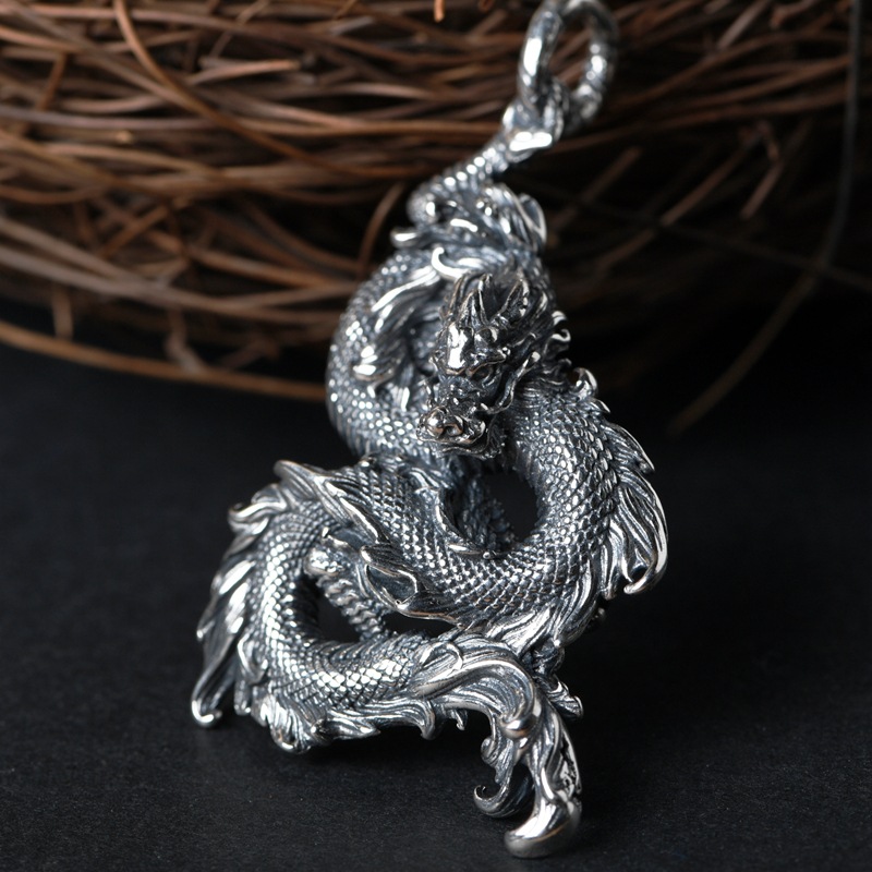 复古做旧哑光生肖龙个性潮流霸气时尚男士泰银手工吊挂坠—项坠/吊坠