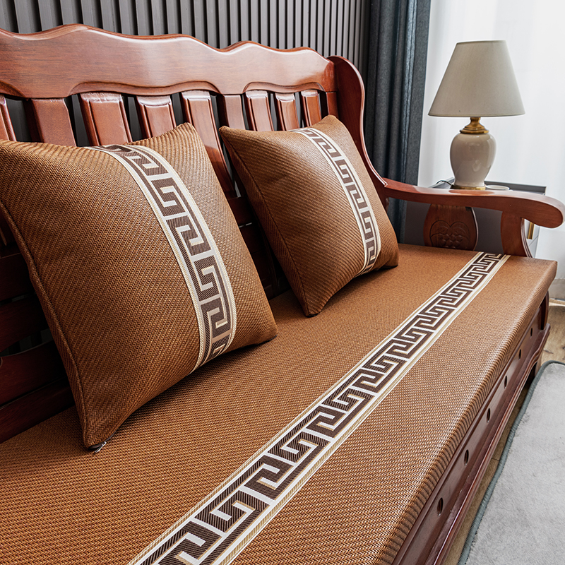 中式红木沙发垫纯色夏季藤席高密度加厚海绵防滑客厅实木椅垫定制