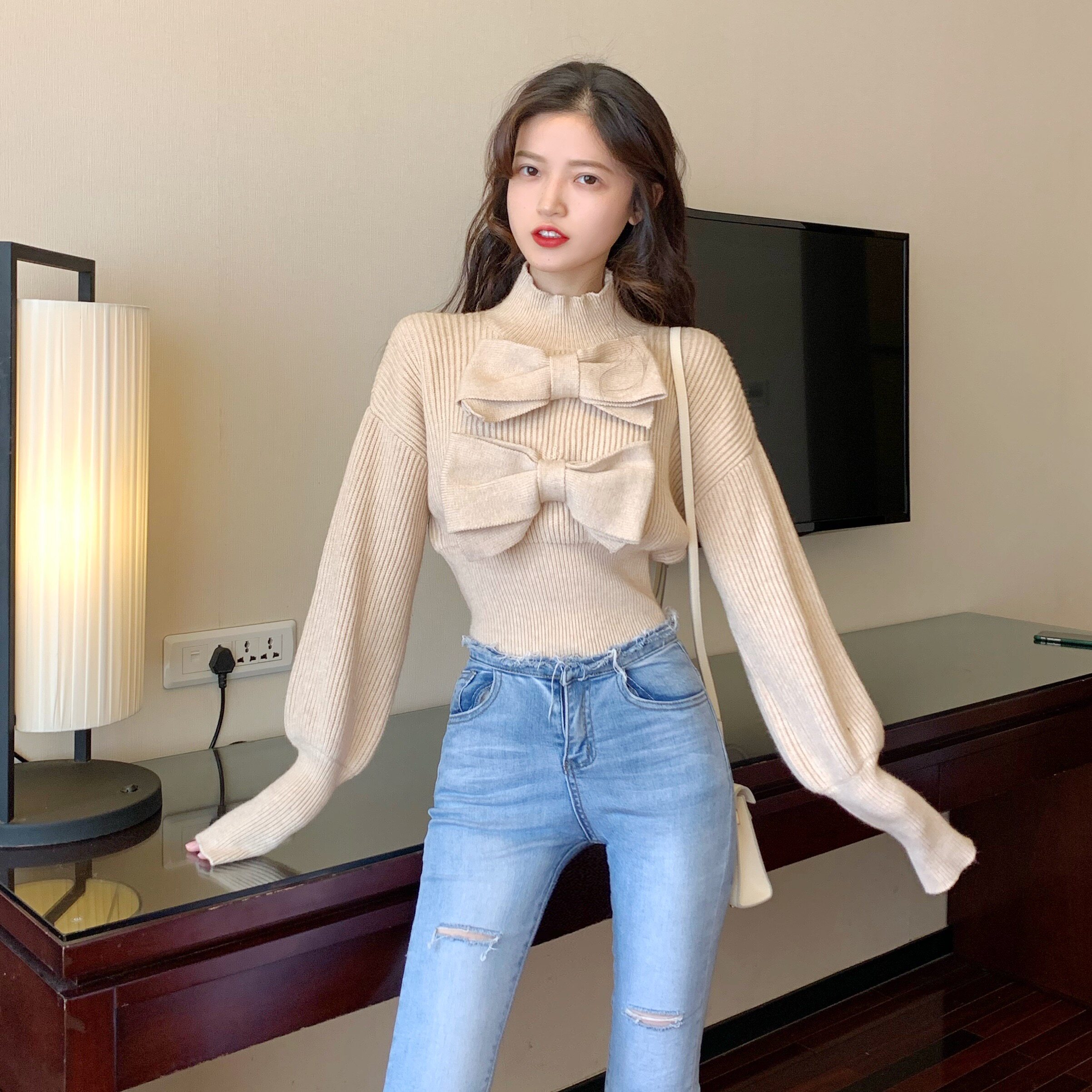 热销蝴蝶结上衣 公主 针织衫