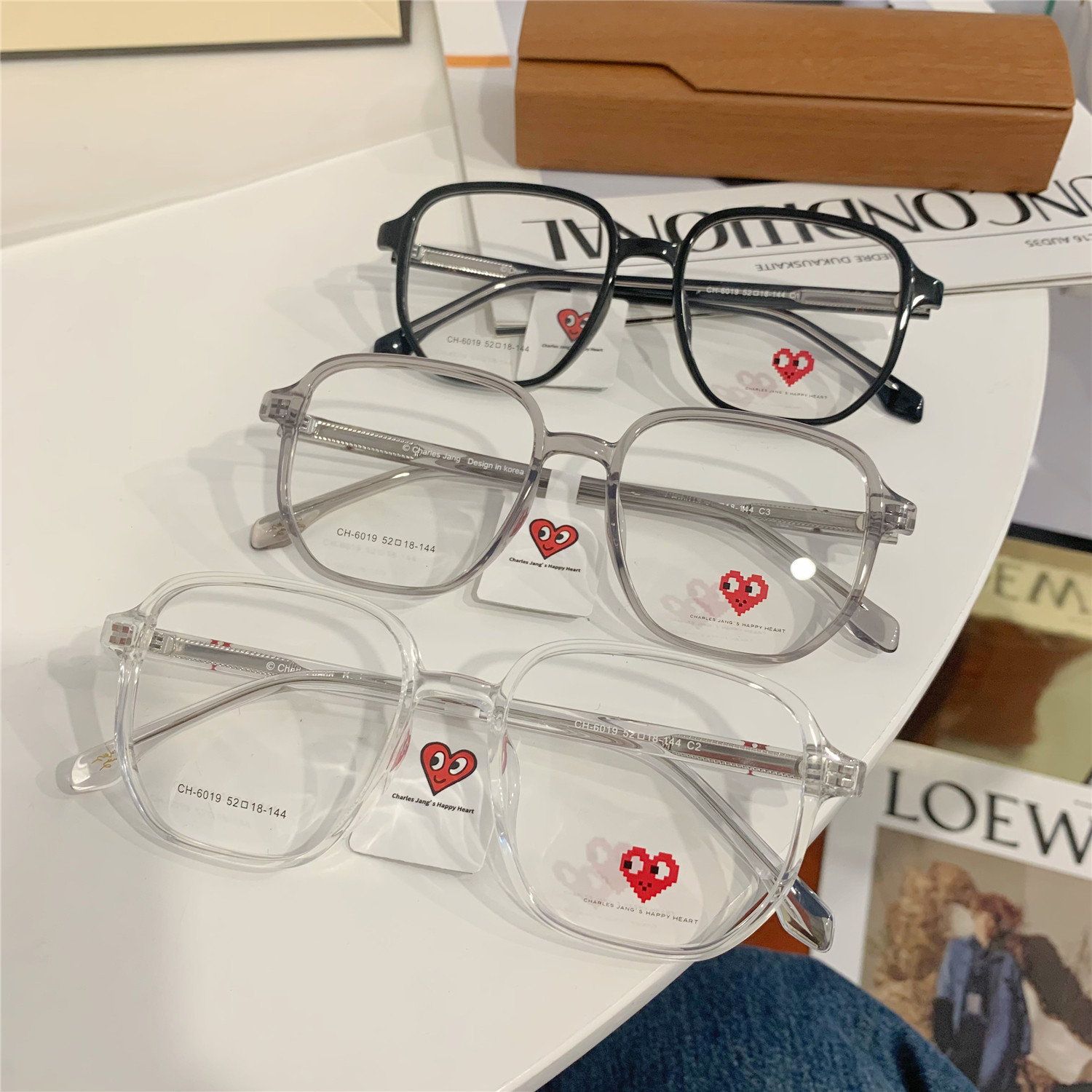 查尔斯桃心防蓝光眼镜近视女素颜镜框超轻爱心板材镜架显瘦ch6019