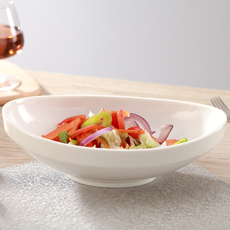 纯白陶瓷跨越创意元宝造型沙拉碗家用 水果零食干果碗 水果拉面碗
