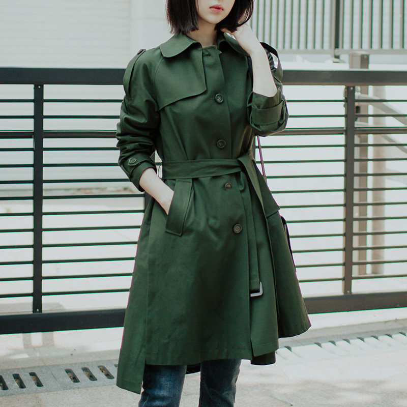 【清仓捡漏】军绿色韩版风衣女春款中长款外套气质宽松范木香屋