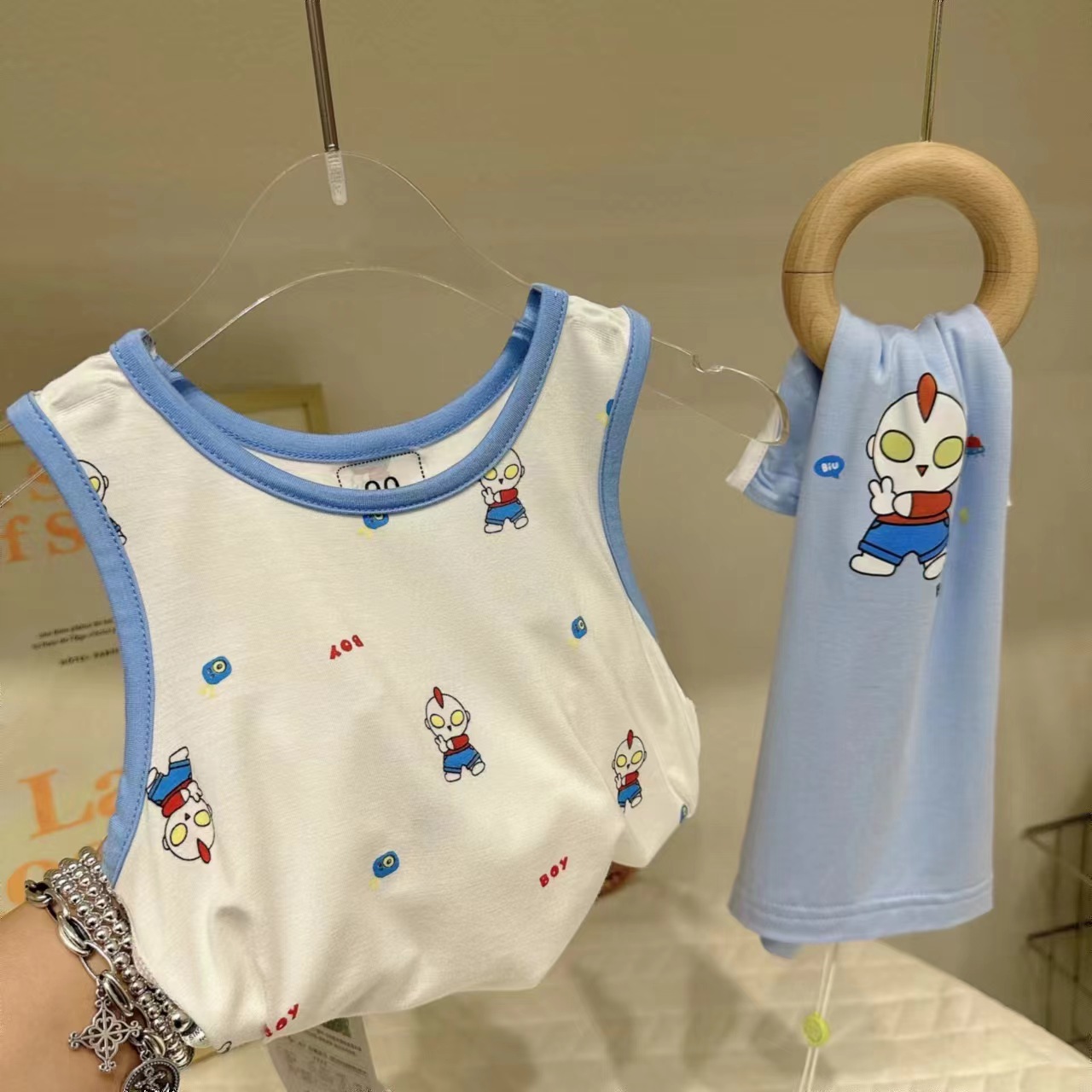 2件装儿童奥特曼背心莫代尔棉2024夏季新款宝宝卡通薄款无袖T恤