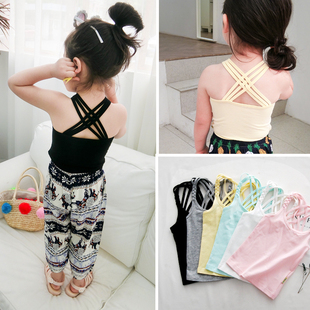 亲子女童装宝宝背心吊带2018夏季新款亲肤糖果色棉质后背镂空上衣