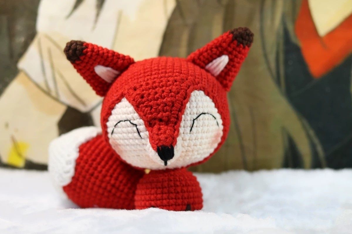 基比大尾巴狐狸红色材料包 diy手工制作毛线钩针编织玩偶书包挂件