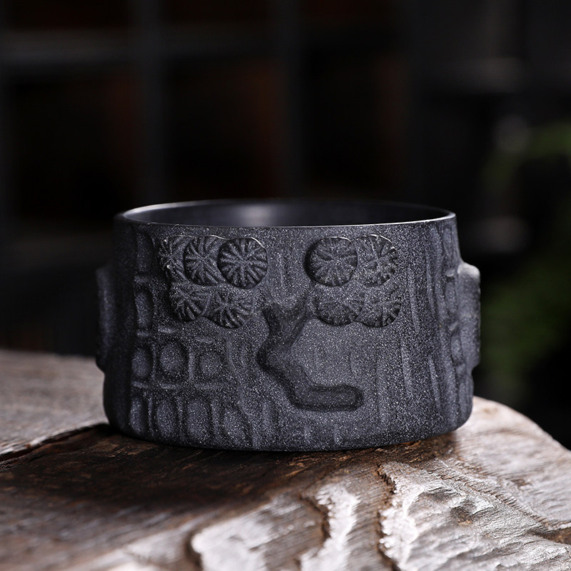 天然冰碛岩茶杯中式工坊纯手工石头杯简约ml主客人杯茶具迎客松杯